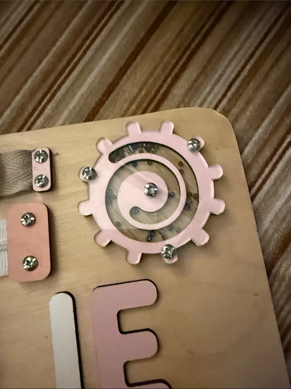 Wooden Activity Board for Girls- Personalized Pink and Natural for Charlie